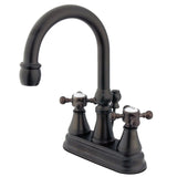 Vintage Double-Handle 3-Hole Deck Mount 4-Inch Centerset Bathroom Faucet with Brass Pop-Up