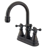 Governor Double-Handle 3-Hole Deck Mount 4-Inch Centerset Bathroom Faucet with Brass Pop-Up