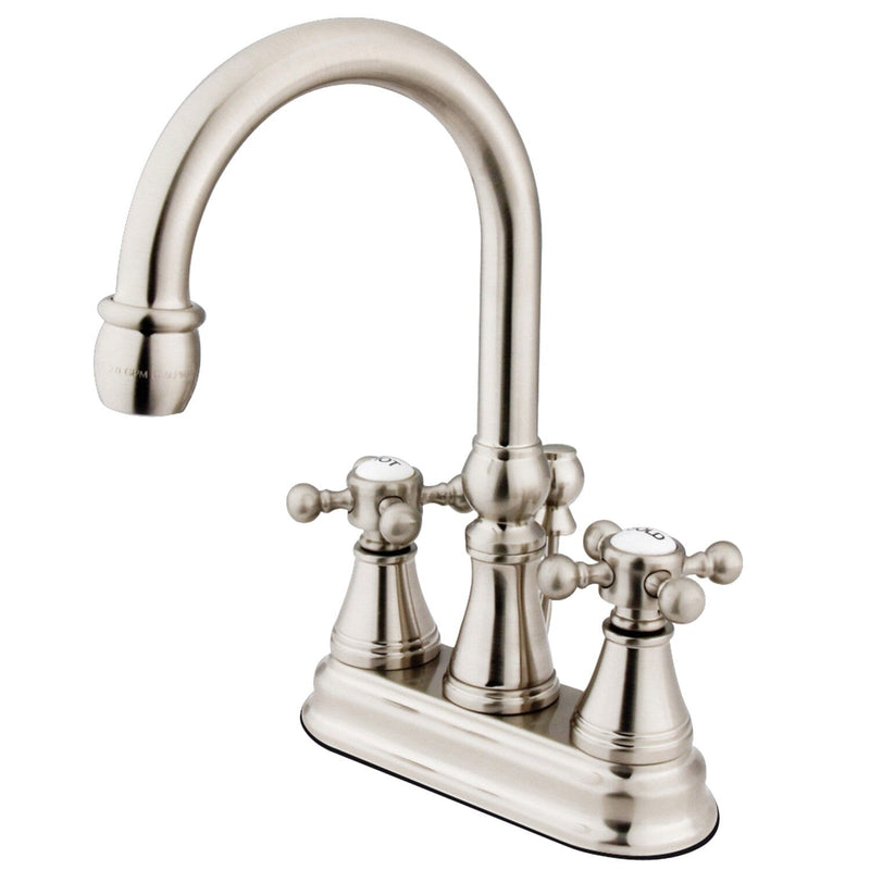 Vintage Double-Handle 3-Hole Deck Mount 4-Inch Centerset Bathroom Faucet with Brass Pop-Up