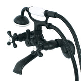 Kingston Three-Handle 2-Hole Tub Wall Mount Clawfoot Tub Faucet with Hand Shower