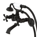 Kingston Three-Handle 2-Hole Tub Wall Mount Clawfoot Tub Faucet with Hand Shower