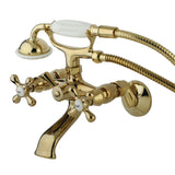 Kingston Three-Handle 2-Hole Tub Wall Mount Clawfoot Tub Faucet with Hand Shower