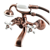 Kingston Three-Handle 2-Hole Tub Wall Mount Clawfoot Tub Faucet with Hand Shower