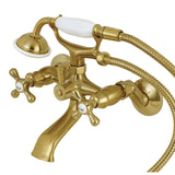 Kingston Three-Handle 2-Hole Tub Wall Mount Clawfoot Tub Faucet with Hand Shower