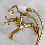 Kingston Two-Handle 2-Hole Wall Mount Clawfoot Tub Faucet with Hand Shower