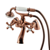 Kingston Three-Handle 2-Hole Deck-Mount Clawfoot Tub Faucet with Hand Shower