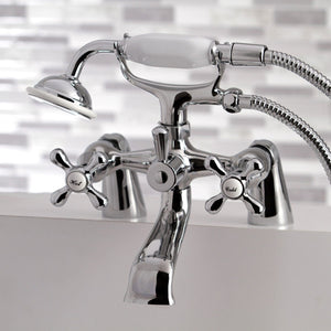 Kingston Three-Handle 2-Hole Deck-Mount Clawfoot Tub Faucet with Hand Shower