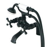 Kingston Three-Handle 2-Hole Deck-Mount Clawfoot Tub Faucet with Hand Shower