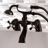 Kingston Three-Handle 2-Hole Deck-Mount Clawfoot Tub Faucet with Hand Shower