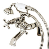 Kingston Three-Handle 2-Hole Deck-Mount Clawfoot Tub Faucet with Hand Shower