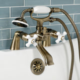 Kingston Three-Handle 2-Hole Deck-Mount Clawfoot Tub Faucet with Hand Shower