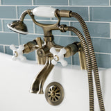 Kingston Three-Handle 2-Hole Deck-Mount Clawfoot Tub Faucet with Hand Shower