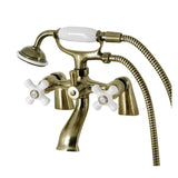 Kingston Three-Handle 2-Hole Deck-Mount Clawfoot Tub Faucet with Hand Shower