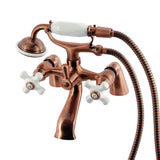 Kingston Three-Handle 2-Hole Deck-Mount Clawfoot Tub Faucet with Hand Shower