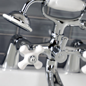 Kingston Three-Handle 2-Hole Deck-Mount Clawfoot Tub Faucet with Hand Shower