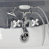 Kingston Three-Handle 2-Hole Deck-Mount Clawfoot Tub Faucet with Hand Shower