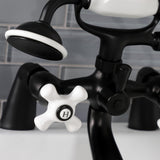 Kingston Three-Handle 2-Hole Deck-Mount Clawfoot Tub Faucet with Hand Shower