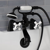 Kingston Three-Handle 2-Hole Deck-Mount Clawfoot Tub Faucet with Hand Shower