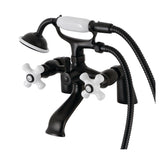 Kingston Three-Handle 2-Hole Deck-Mount Clawfoot Tub Faucet with Hand Shower
