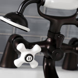 Kingston Three-Handle 2-Hole Deck-Mount Clawfoot Tub Faucet with Hand Shower