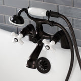Kingston Three-Handle 2-Hole Deck-Mount Clawfoot Tub Faucet with Hand Shower