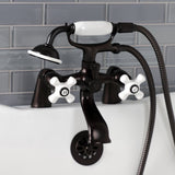 Kingston Three-Handle 2-Hole Deck-Mount Clawfoot Tub Faucet with Hand Shower