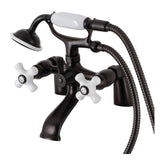 Kingston Three-Handle 2-Hole Deck-Mount Clawfoot Tub Faucet with Hand Shower