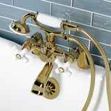 Kingston Three-Handle 2-Hole Deck-Mount Clawfoot Tub Faucet with Hand Shower