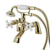 Kingston Three-Handle 2-Hole Deck-Mount Clawfoot Tub Faucet with Hand Shower