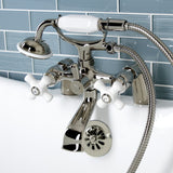Kingston Three-Handle 2-Hole Deck-Mount Clawfoot Tub Faucet with Hand Shower