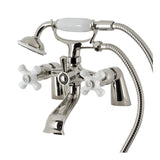 Kingston Three-Handle 2-Hole Deck-Mount Clawfoot Tub Faucet with Hand Shower