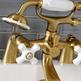Kingston Three-Handle 2-Hole Deck-Mount Clawfoot Tub Faucet with Hand Shower