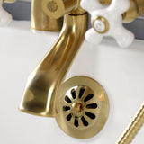 Kingston Three-Handle 2-Hole Deck-Mount Clawfoot Tub Faucet with Hand Shower
