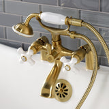 Kingston Three-Handle 2-Hole Deck-Mount Clawfoot Tub Faucet with Hand Shower