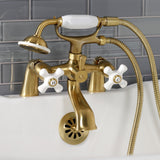 Kingston Three-Handle 2-Hole Deck-Mount Clawfoot Tub Faucet with Hand Shower