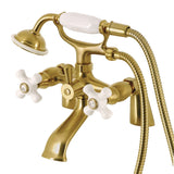 Kingston Three-Handle 2-Hole Deck-Mount Clawfoot Tub Faucet with Hand Shower