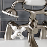 Kingston Three-Handle 2-Hole Deck-Mount Clawfoot Tub Faucet with Hand Shower