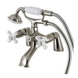 Kingston Three-Handle 2-Hole Deck-Mount Clawfoot Tub Faucet with Hand Shower
