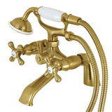 Kingston Three-Handle 2-Hole Deck-Mount Clawfoot Tub Faucet with Hand Shower