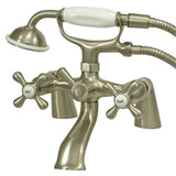Kingston Three-Handle 2-Hole Deck-Mount Clawfoot Tub Faucet with Hand Shower