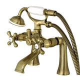 Kingston Three-Handle 2-Hole Deck-Mount Clawfoot Tub Faucet with Hand Shower
