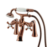 Kingston Three-Handle 2-Hole Deck-Mount Clawfoot Tub Faucet with Hand Shower