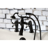 Kingston Three-Handle 2-Hole Deck-Mount Clawfoot Tub Faucet with Hand Shower