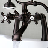 Kingston Three-Handle 2-Hole Deck-Mount Clawfoot Tub Faucet with Hand Shower