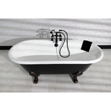 Kingston Three-Handle 2-Hole Deck-Mount Clawfoot Tub Faucet with Hand Shower