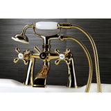 Kingston Three-Handle 2-Hole Deck-Mount Clawfoot Tub Faucet with Hand Shower
