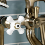 Kingston Three-Handle 2-Hole Deck-Mount Clawfoot Tub Faucet with Hand Shower