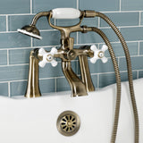 Kingston Three-Handle 2-Hole Deck-Mount Clawfoot Tub Faucet with Hand Shower