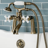 Kingston Three-Handle 2-Hole Deck-Mount Clawfoot Tub Faucet with Hand Shower