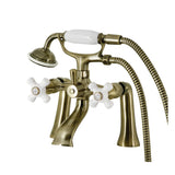 Kingston Three-Handle 2-Hole Deck-Mount Clawfoot Tub Faucet with Hand Shower